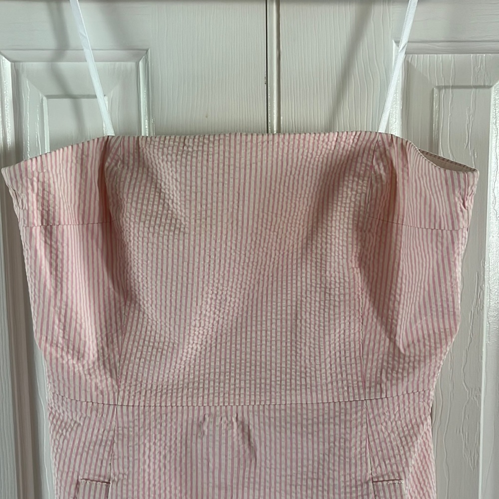 JCrew seersucker pink strapless dress size 12
